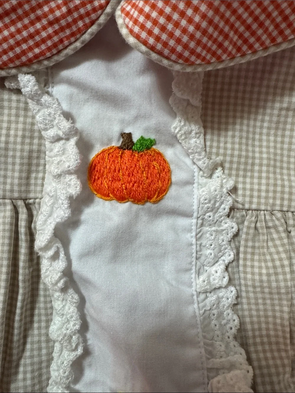Hand-Smocked Pumpkin Embroidered Cotton Kids Dress - Orange Collar